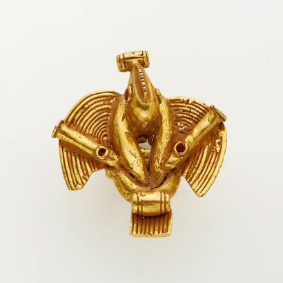 Bague zoomorphe en or 14K (585), Akan, Ghana,
Ornée...