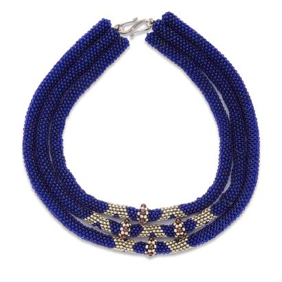 Collier en perles de verres bleu et rouge-Népal
A...