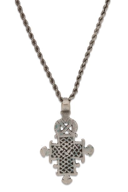 Pendentif croix en argent (800) copte éthiopienne,...