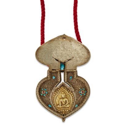 Boîte de reliquaire en argent, Tibet XIX...