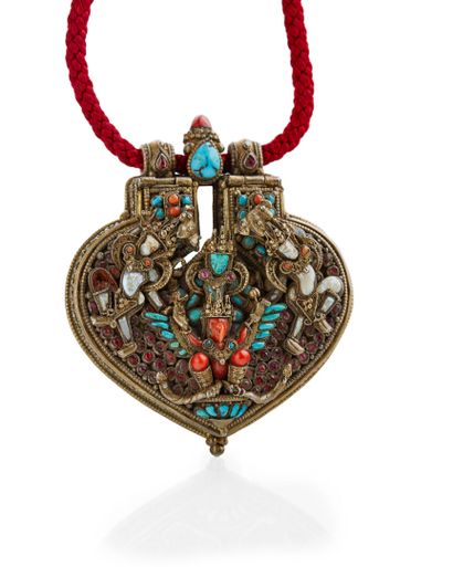 Boîte de reliquaire en argent, Tibet XIX...