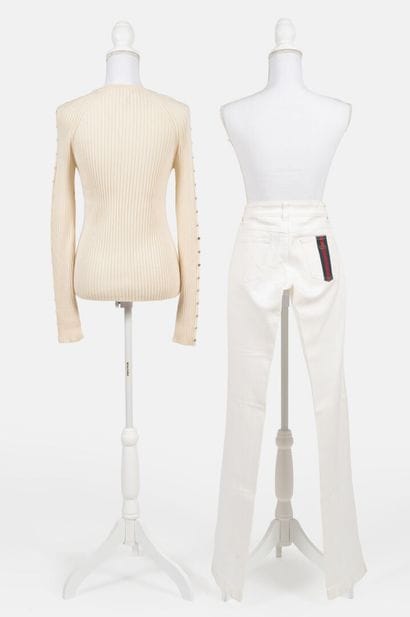 CELINE AND GUCCI
Ecru jeans and ecru ribbed...