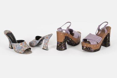 PRADA
Pair of wedge platforms with embroidered...