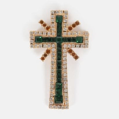 VERSACE
Gold-plated metal cross brooch set...