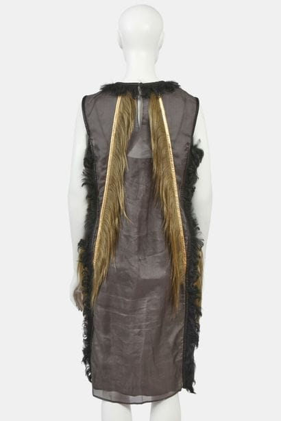 PRADA
Gray organza and fur dress,
Embellished...