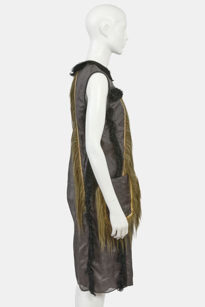 PRADA
Gray organza and fur dress,
Embellished...