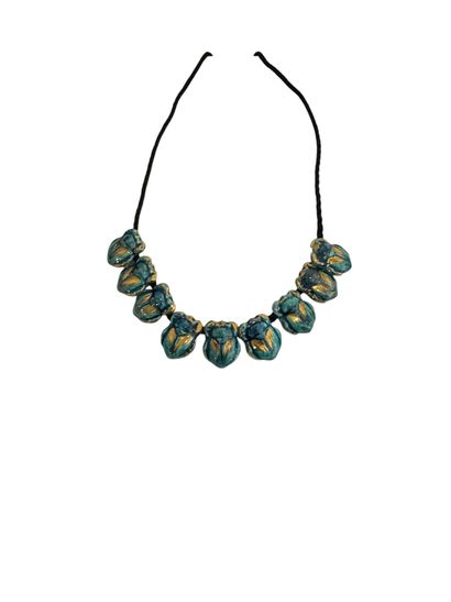 SCARABEES NECKLACE 
Necklace of 9 turquoise-glazed...