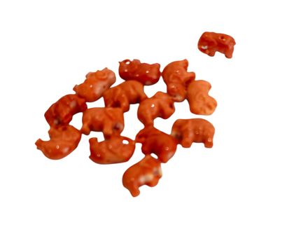 CORAL BEADS AND ELEPHANTS 
Lot of coral beads...