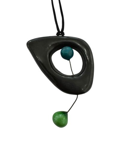 ACCOLAY 
Black-glazed earthenware pendant...
