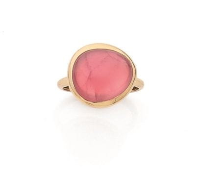 FRED. BELLES RIVES GOLD AND ROSE QUARTZ RING...