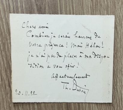 DUBOIS (Théodore). Lettre autographe signée....