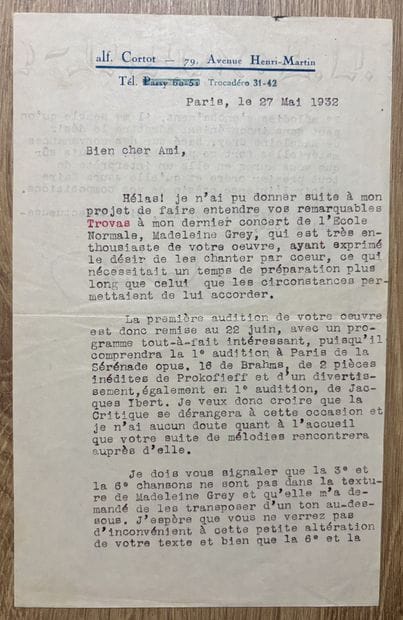 CORTOT (Alfred) (1877-1962). Pianiste franco-suisse,...