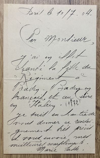 SASSE (Marie) (1838-1907). Célèbre cantatrice...