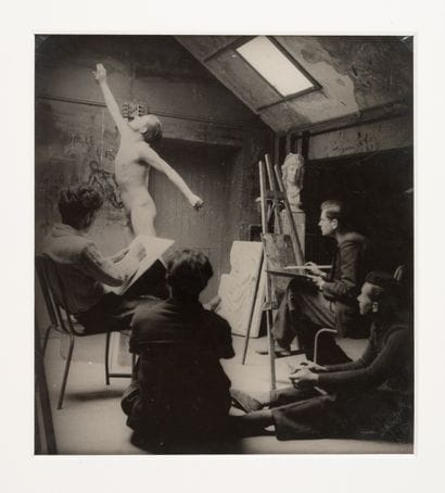 ANONYMOUS
Nude male model for painter, posing...