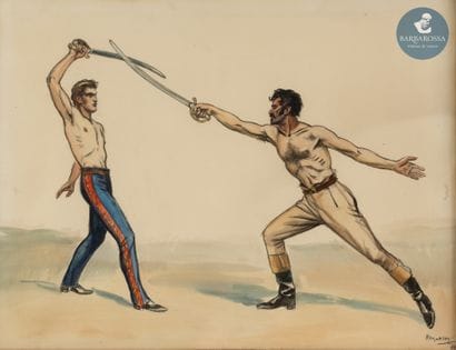 R.MORITZ
Le duel, 1944
Crayon et aquarelle...