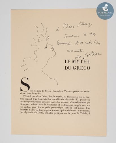 Jean COCTEAU (1889-1963)
Le mythe du Gréco
Encre...
