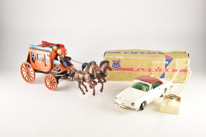 Diligence en métal et PVC à pile, les chevaux...
