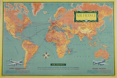 AIR FRANCE PLANISPHERE. SUPER CONSTELLATION...