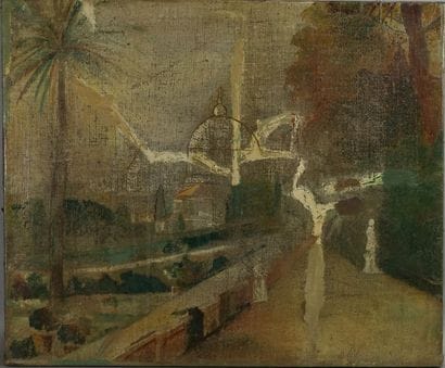 20th-Century School. View of Florence? Oil...