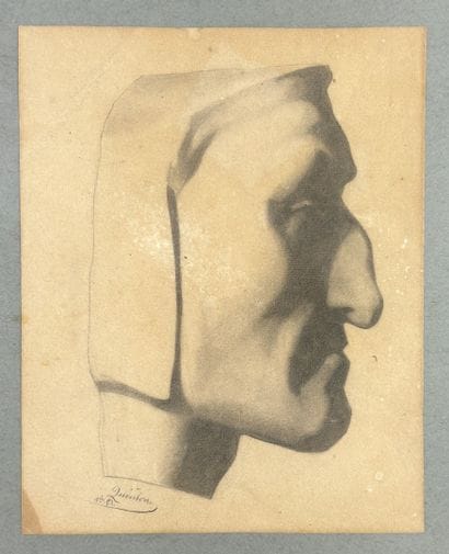 QUINTON. Homme de profil. Dessin signé en...