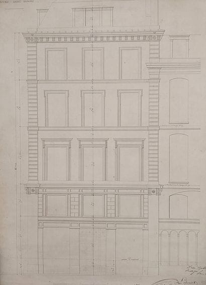 Suite de 12 plans d'architectes d'un immeuble...