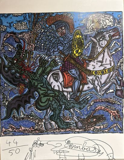 Robert Combas ( 1957) saint Georges terrassant...