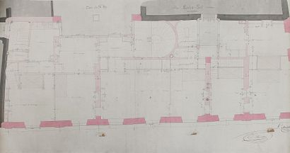 Suite de 12 plans d'architectes d'un immeuble...