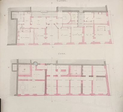 Suite de 12 plans d'architectes d'un immeuble...