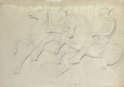 ECOLE XXe .Cavaliers. Dessin au crayon. Dimensions...