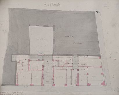 Suite de 12 plans d'architectes d'un immeuble...