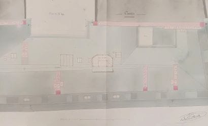Suite de 12 plans d'architectes d'un immeuble...