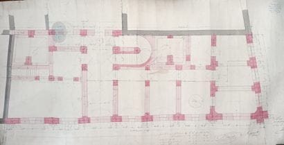 Suite de 12 plans d'architectes d'un immeuble...
