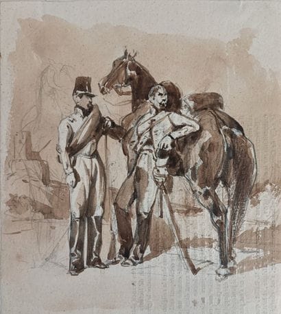 Auguste Raffet suiveur de - «Palefreniers...
