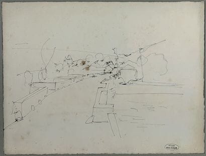 André DERAIN (1880-1954). Vue de pont. Dessin...