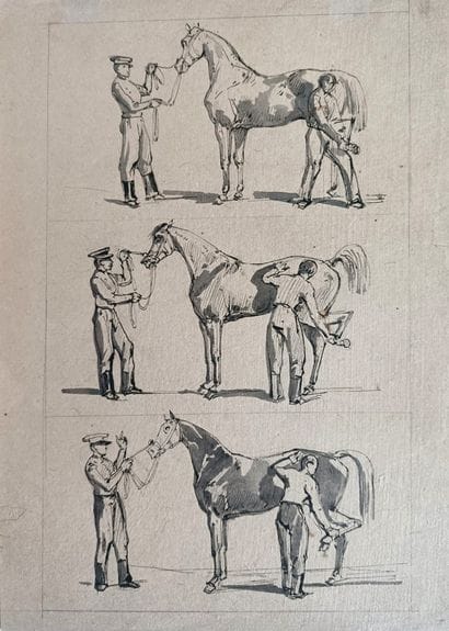 Auguste Raffet suiveur de - «Chevaux de cavalerie»...