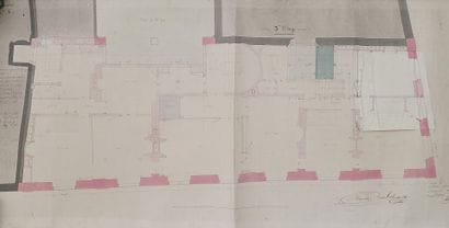 Suite de 12 plans d'architectes d'un immeuble...