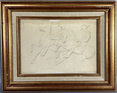 ECOLE XXe .Cavaliers. Dessin au crayon. Dimensions...
