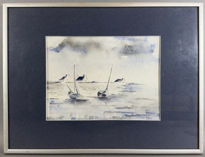 PASTORE Maguy (?): “COASTAL LANDSCAPE,” watercolor...