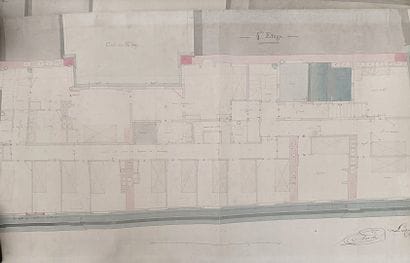 Suite de 12 plans d'architectes d'un immeuble...