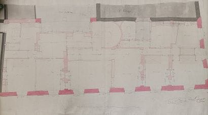 Suite de 12 plans d'architectes d'un immeuble...