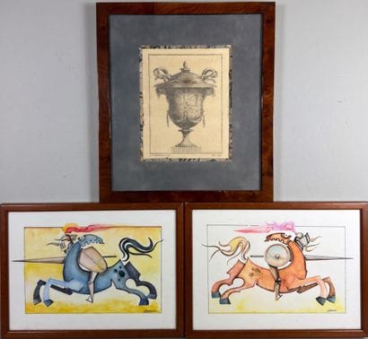 A set consisting of three framed pieces.