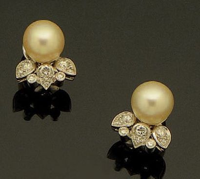 Paire de clips d'oreilles en or gris 18K...