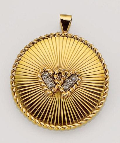 Pendentif rond en or jaune 18K (750/oo) a...