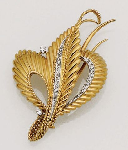 Broche «Feuille» en or jaune 18K (750/oo)...