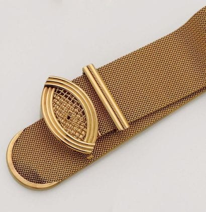 Bracelet ceinture en tissu d'or jaune tressé...