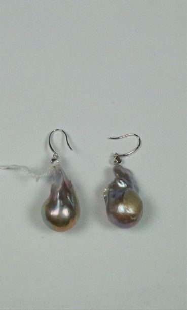 Paire de pendants d'oreilles en argent (800/oo)...