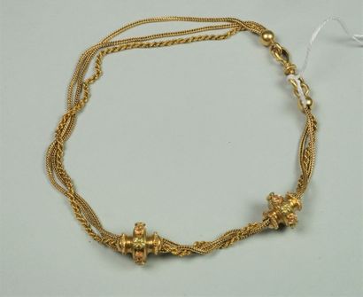 Chaîne giletière ancienne en or jaune 18K...