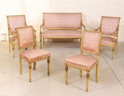 SALON CINQ PIECES EN BOIS LAQUE DIRECTOIRE...