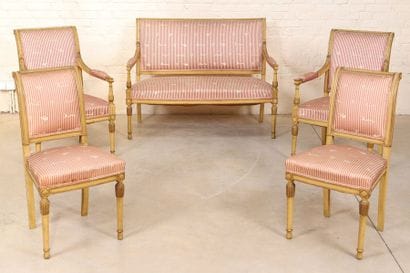 SALON CINQ PIECES EN BOIS LAQUE DIRECTOIRE...