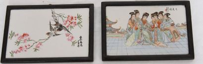 2 porcelain tiles Pink family China Early...